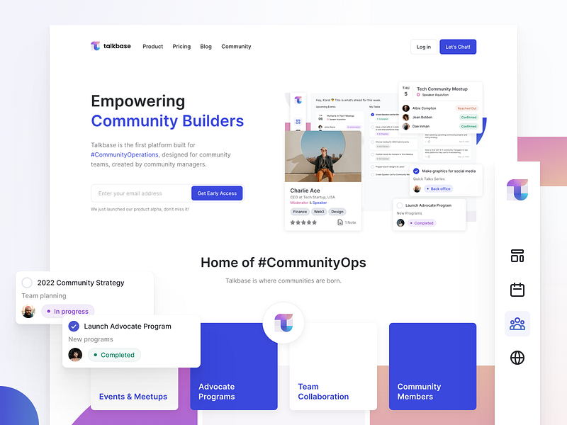 Talkbase.io – Webflow Build & Design builders community dashboard gradients landing landing page menu notification shapes talkbase web webflow website