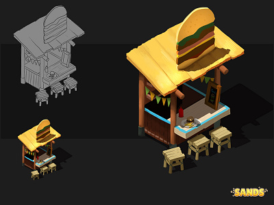 Hamburger stand concept art drawing game art game ui illustration isometric isometric illustration mobile game