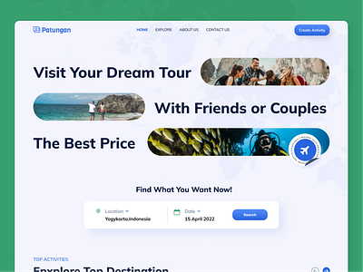 Patungan Website 💵 adventure beach couple design figma figmadesign freinds happy holiday landingpage money mountain simple tour travel trend2022 ui uiux venture website