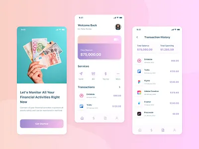 Saney - Finance App app app design bank banking app clean finance app financial fintech fintech app gradient investment ios minimal mobile mobile app screen ui ux wallet