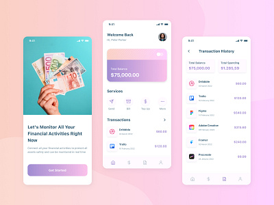 Saney - Finance App app app design bank banking app clean finance app financial fintech fintech app gradient investment ios minimal mobile mobile app screen ui ux wallet