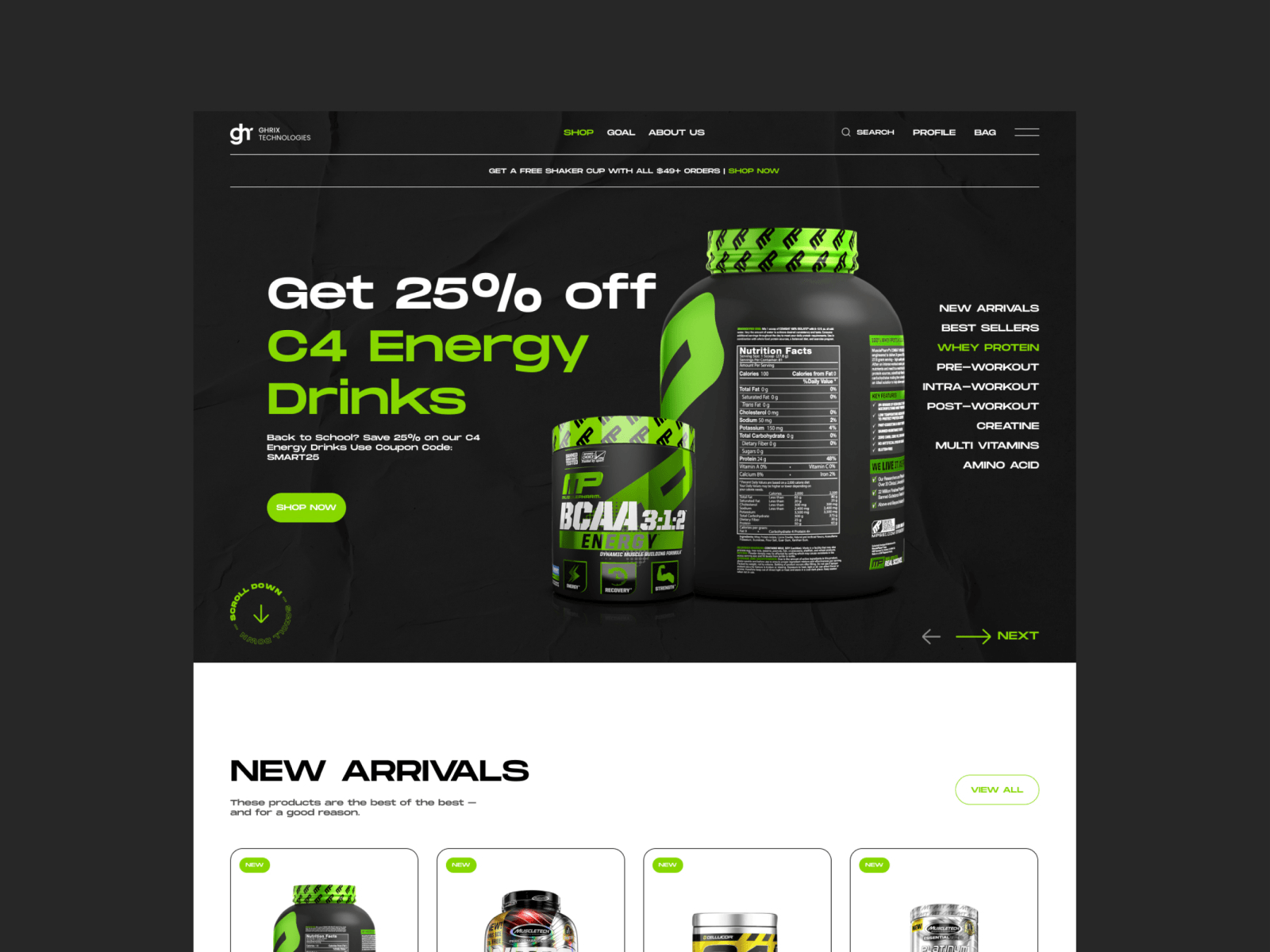 Supplement Store Design bodybuilding e commerce e commerce store fitness gym online store shopify store supplement supplement store uiux website design