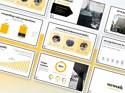WeWork Pitch Deck Template chart data deck graphpitching investor investor deck keynote pitch deck powerpoint presentation presentation template slide slides startup template typography unicorn venture capital wework yellow