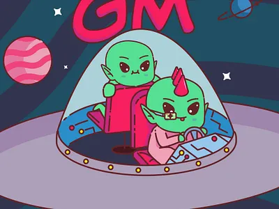 GM from Metaverse Invaders alien character cute design gm illustration invaders metaverse