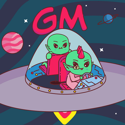 GM from Metaverse Invaders alien character cute design gm illustration invaders metaverse