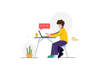 Man Working art character design digital dribbbleshot illustration landingpage man minimal ui ux webpage working