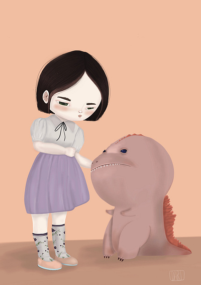 lavender babyzilla art dari rojas darianoski digital illustration drawing godzilla illustration kawaii lavender procreate