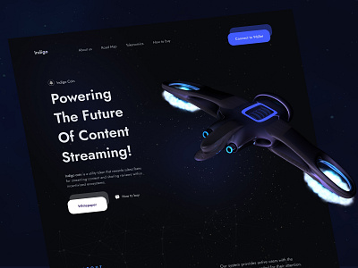 Indigo Coin - Content Streaming Landing 3d app branding coin design galaxy graphic design illustration landing logo marketplace nft space spaceship stream typography ui ux vector website