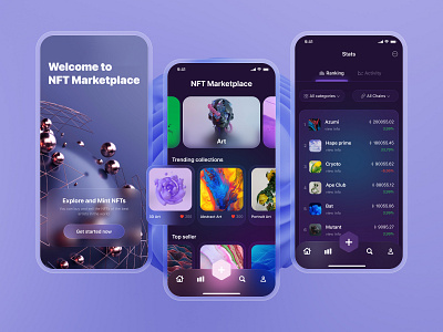 NFT App 3d app app design bitcoin crypto design etherium figma design glass ui glassmorphism ios ios app marketplace mobile app nft nft app smart home app ui