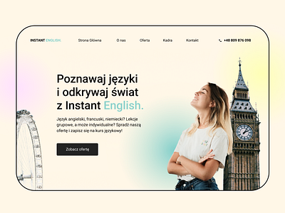 Landing Page for the Language School blur branding case study design desktop figma landing page language school minimalism mobile ui uiux ux