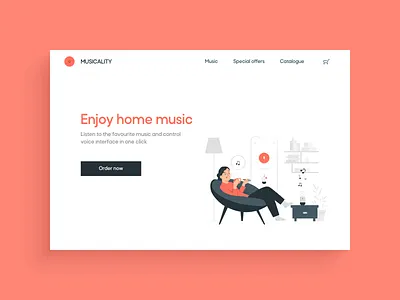 Daily UI Challenge 001. Musical service. flatdesign illustration landing landingpage music musicalservice simple ui userinterface