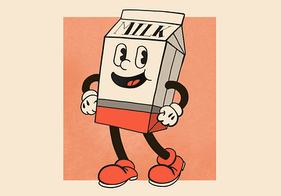 Milk cartoon character design illustration oldschool rubber hose social media