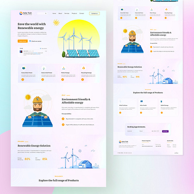 Solar Tech Renewable Energy Landing Page attractiveui batery biogas clean electricity energy hydropower landing manufacture power product renewable energy solar panel solar power solar tech sun tree uiux websitedesign windmill