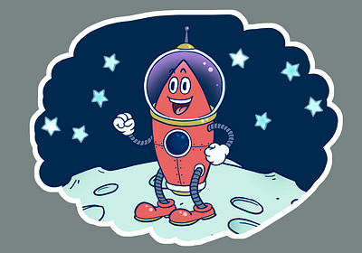 Rocket cartoon design illustration oldschool rubber hose t shirt vintage