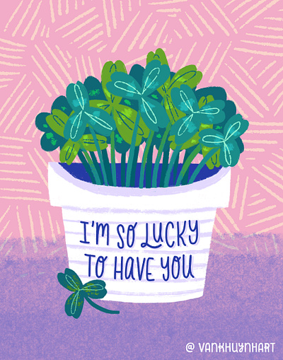 Lucky Clover art art licensing artwork clover digital art digital illustration green greeting card illustration lucky pink placement illustration st patricks day surface design