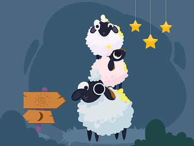 Sleep well cartoon children art cute digitalart ill illustration night sheep sleep star wish