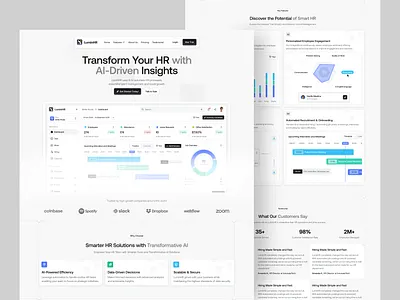 LuminHR - AI Powered HR Management Landing Page ai website bento bento design card clean coaching design employee hr tool human resource job landing page hr payroll recruitment saas ui uiux ux web application web design