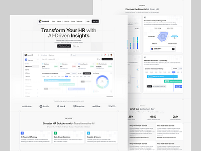 LuminHR - AI Powered HR Management Landing Page ai website bento bento design card clean coaching design employee hr tool human resource job landing page hr payroll recruitment saas ui uiux ux web application web design