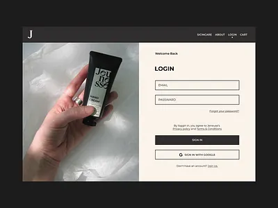 Jeunesse login page interface design login sign in skincare website ui web
