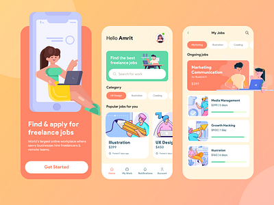 Freelance Jobs App Concept UI app design freelance illustration ui ux