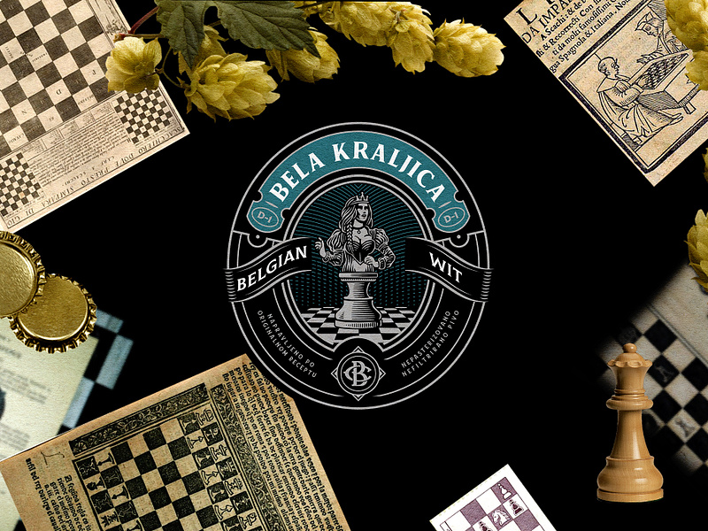 BeerCuz / Bela Kraljica beer chess craft design drawing illustration label packaging queen vintage