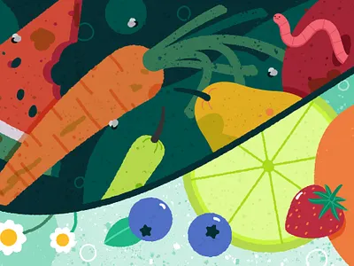 Fresh Fruits and Veggies berry carrot design flowers food fruit health illustration pear plants vector vegetable waste watermelon