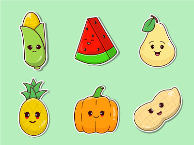 Fruit & Vegetables illustrations branding corn design fruit graphic design illustration illustrations logo peanut peer pineapple vegetable watermelon