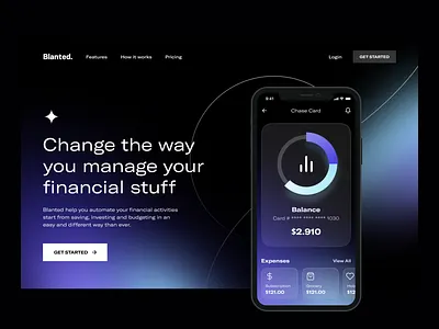 Blanted - Hero Concept brandinghero dark finance fintech gradient hero landing page payment web web design website website design