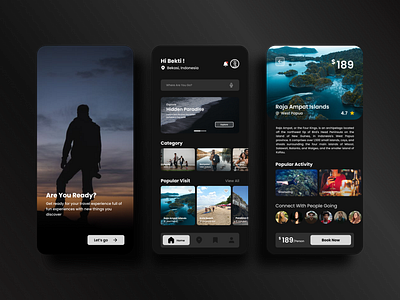 Mobile Travel Apps apps darkmode exploration minimalist mobile travel ui