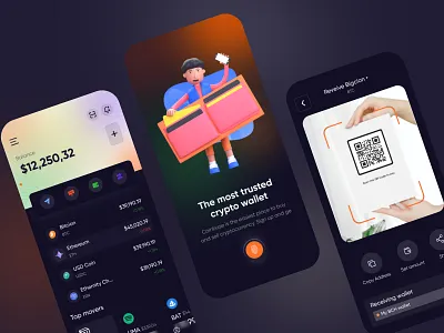 Crypto Invest Wallet App | Dark Version app app design app ui clean crypto crypto invest digital digital wallet digital wallet app invest ios minimal mobile send money ui uiux ux wallet