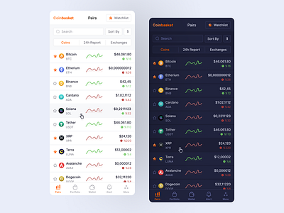 Finance: Coin Exchange App avax binance bitcoin bnb btc coin coin market coinbase coinex coinmarketcup crypto darkmode doge eth exchange finance graph lightmode pair watchlist