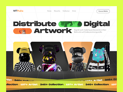 NFTPedia - NFTs Marketplace abstract aesthetich art direction branding character creative design digital digital art ecommerce futuristic layout marketplace minimalist neon nft technology ui uiux website