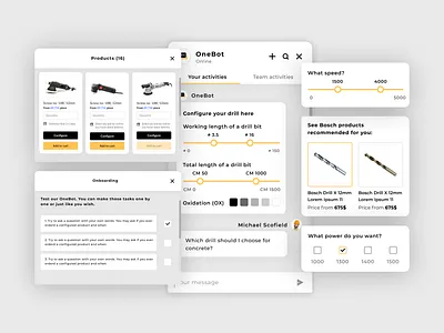 OneBot- Key Features app bot button buttons chat configurator cta design features minimal mobile app sliders ui