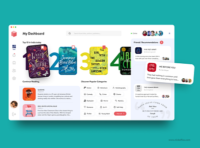 Reader's Community - Web App 3d audio book author book online store book store books bookshelf colors concept dashboard ui desktop ebook graphic design library minimal novel reading typography web app website