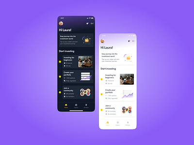 [redacted] - Home redesign concept light/dark app clean fintech home interface investment ios learn startup ui
