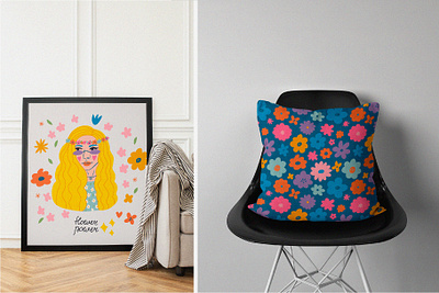 Frame & pillow hippie vibe flower frame hippie illustration lettering love pattern pillow summer summer vibes