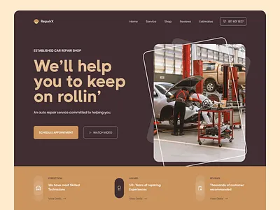 Car repair shop header auto automobile body business car design homepage industry landing page new website redesign rental repair service shop wash
