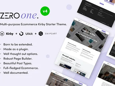 Zero One version 4 design kirby kirby cms layout purple snipcart template theme website zero