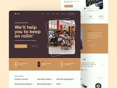 Car repair shop landing page automobile business car homepage interface landing page redesign rent repair service shop ui