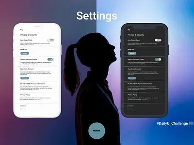 Settings Page app appdesign dailyui dailyuichallenge dayandnightdesign settings ui