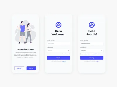Login & Register Screen Trainer App app design fitness gym mobile mobile design sign in sign up trainer ui ux