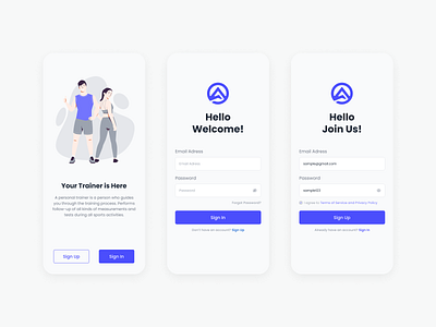 Login & Register Screen Trainer App app design fitness gym mobile mobile design sign in sign up trainer ui ux