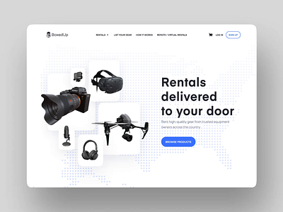 Gear Rental Landing Page Animation animation concept design ecommerce electronics electronics device electronics rental interface landing landing page minimalistic motion motion design page rental company ui visual design ux web design web ui website