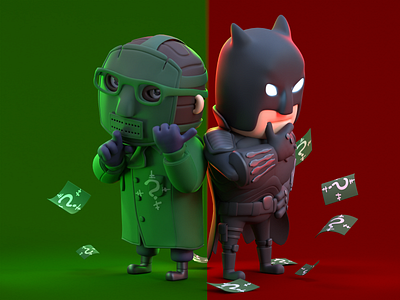 sssst...let batsy think for a second there guys. 3d bantetverse batman cartoon character cute mascot mehibiverse namilurihas riddler simple the batman