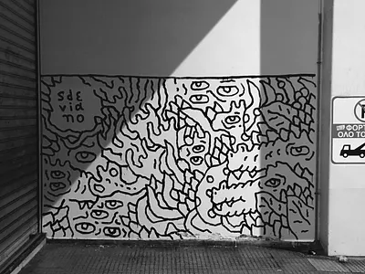 Athens streets artist athens blackandwhite brush doodle drawing graffiti grayscale line mural pattern sdeviano street vibes streetart streets wall