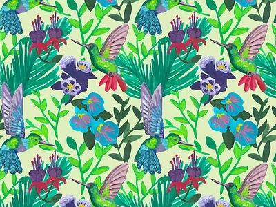 Humming Birds pattern bird design digital illustration fashion humming illustration jungle pattern print surface textile tropical