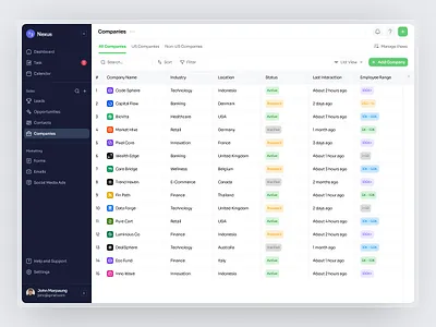 Nexus - Company List View CRM Dashboard Webapp Saas crm crm dashboard dashboard nexus crm saas design ui ui kit ux web app web builder