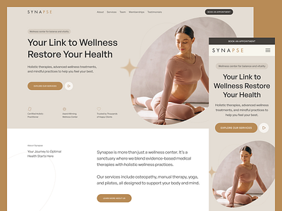 Holistic Wellness Landing Page cleanui figma fitness healthtech hero landingpage mindbodybalance modern pilates site spadesign therapy ui uiux ux webdesign wellness yoga