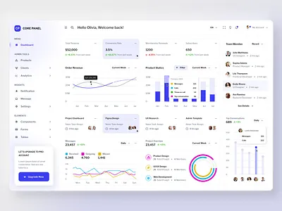 Core Panel Dashboard (Light & Dark) analytics billing clean darkmode dashboard interface lightmode minimalist order product marketing saas saas design team management ui ux webapp website