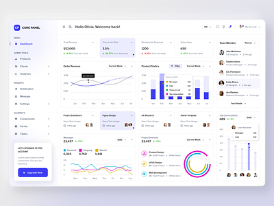 Core Panel Dashboard (Light & Dark) analytics billing clean darkmode dashboard interface lightmode minimalist order product marketing saas saas design team management ui ux webapp website